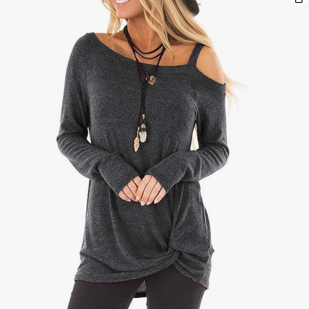 Cold Shoulder Long sleeve tunic blouse with twist knot M